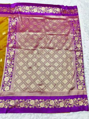 mehendi zari woven banarasi silk blend traditional saree with blouse piece 2