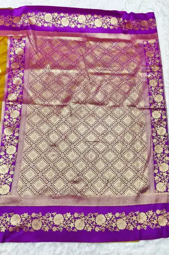 mehendi zari woven banarasi silk blend traditional saree with blouse piece