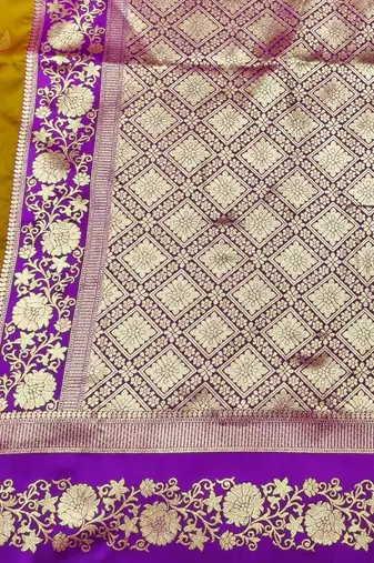 mehendi zari woven banarasi silk blend traditional saree with blouse piece