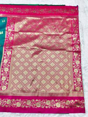 rama zari woven banarasi silk blend traditional saree with blouse piece 2