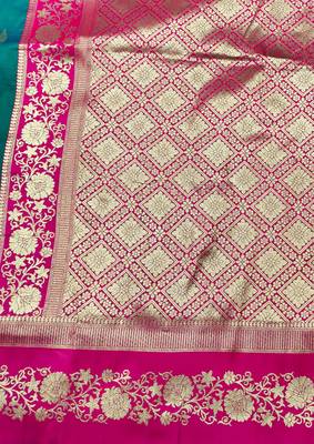 rama zari woven banarasi silk blend traditional saree with blouse piece 5