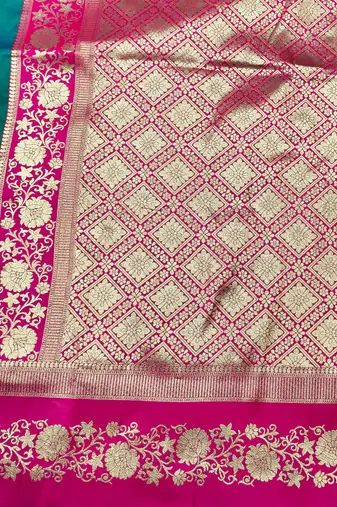 rama zari woven banarasi silk blend traditional saree with blouse piece