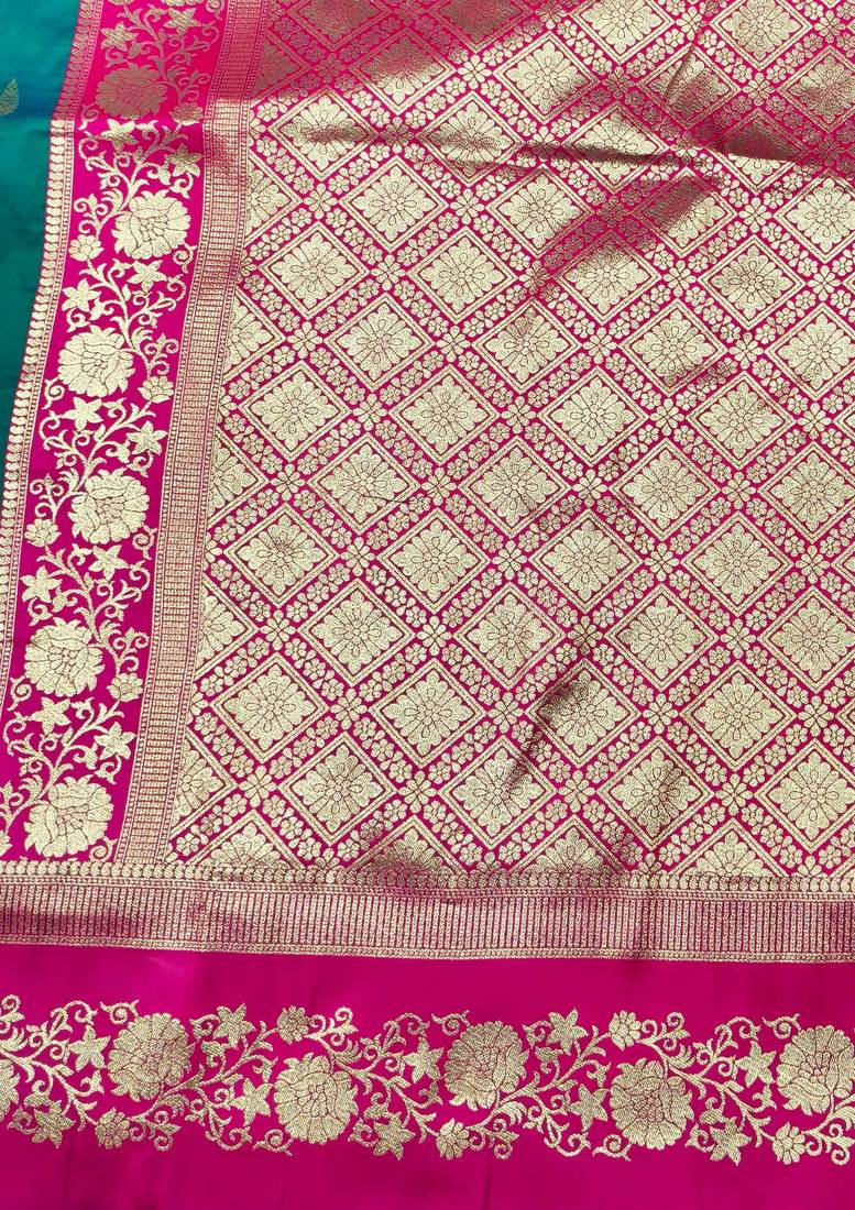 rama zari woven banarasi silk blend traditional saree with blouse piece