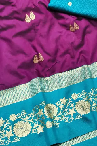 wine zari woven banarasi silk blend traditional saree with blouse piece