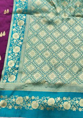 wine zari woven banarasi silk blend traditional saree with blouse piece 5