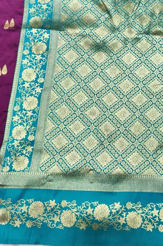 wine zari woven banarasi silk blend traditional saree with blouse piece