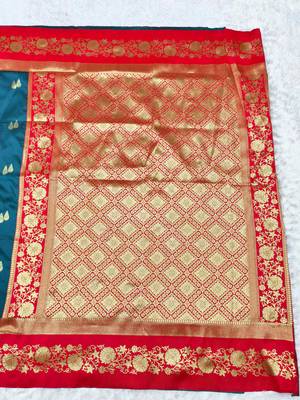 firozi zari woven banarasi silk blend traditional saree with blouse piece 2