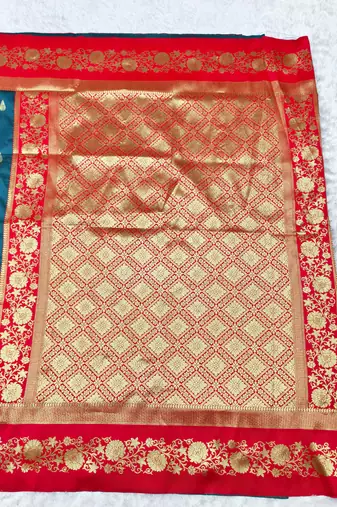 firozi zari woven banarasi silk blend traditional saree with blouse piece