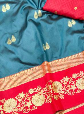 firozi zari woven banarasi silk blend traditional saree with blouse piece 3