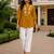 Yellow embroidered short tunic kurti with off-white bottom set