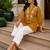 Yellow embroidered short tunic kurti with off-white bottom set