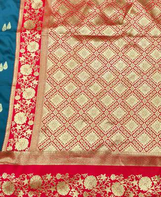 firozi zari woven banarasi silk blend traditional saree with blouse piece 5