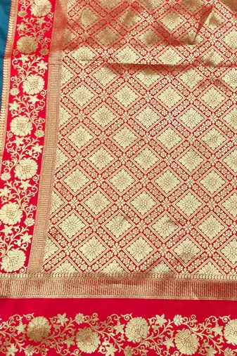firozi zari woven banarasi silk blend traditional saree with blouse piece
