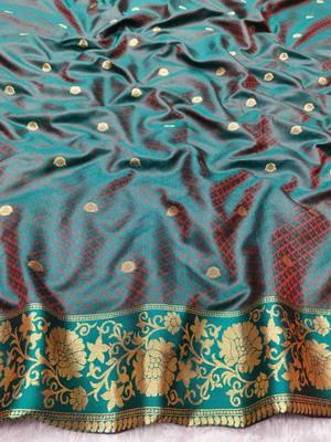 pink zari woven banarasi silk blend traditional saree with blouse piece 4