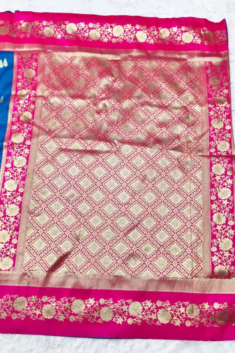 navy blue zari woven banarasi silk blend traditional saree with blouse piece