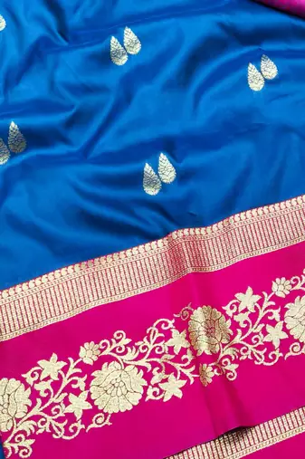 navy blue zari woven banarasi silk blend traditional saree with blouse piece