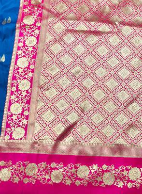 navy blue zari woven banarasi silk blend traditional saree with blouse piece 5