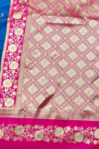 navy blue zari woven banarasi silk blend traditional saree with blouse piece