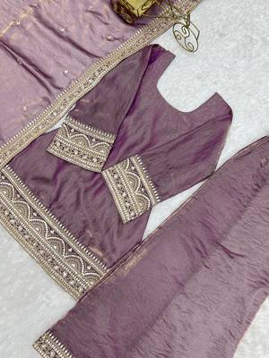 Purple embroidered frendy silk kurta palazzo set with dupatta for women 5