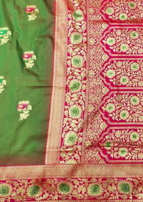 mehendi zari woven banarasi silk blend traditional saree with blouse piece 3
