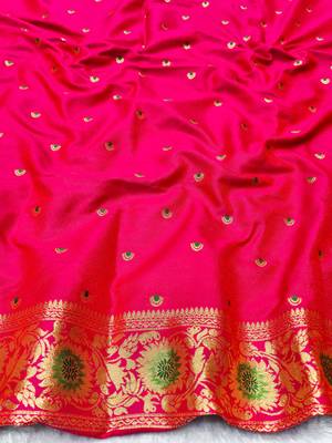 mehendi zari woven banarasi silk blend traditional saree with blouse piece 4