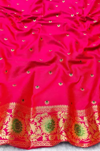 mehendi zari woven banarasi silk blend traditional saree with blouse piece