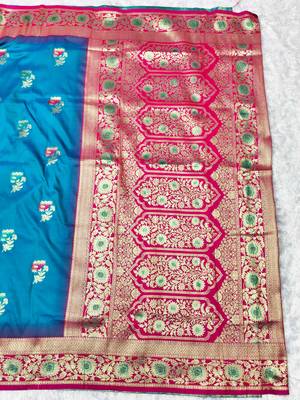 rama zari woven banarasi silk blend traditional saree with blouse piece 2