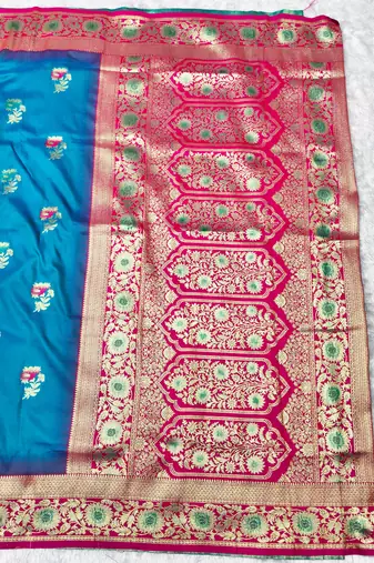 rama zari woven banarasi silk blend traditional saree with blouse piece