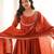Rust pure roman chanderi silk embroidered anarkali gown set with dupatta & pan