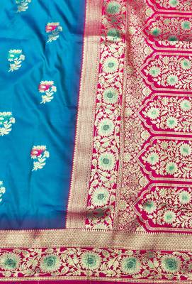rama zari woven banarasi silk blend traditional saree with blouse piece 3