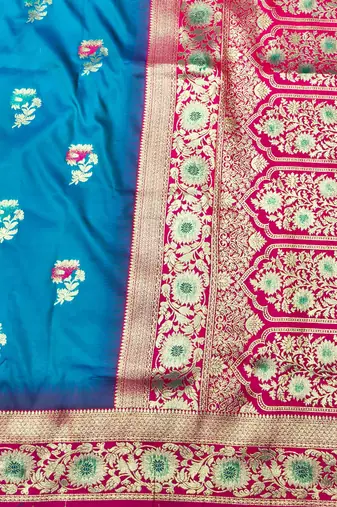 rama zari woven banarasi silk blend traditional saree with blouse piece