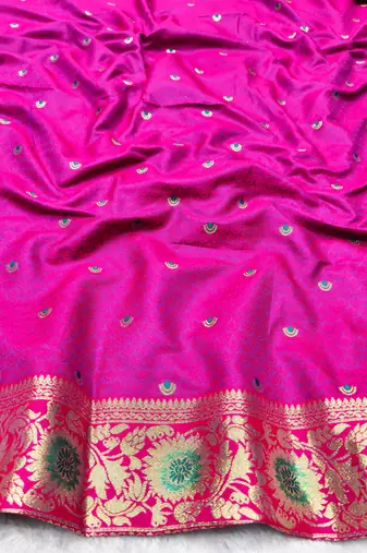 rama zari woven banarasi silk blend traditional saree with blouse piece