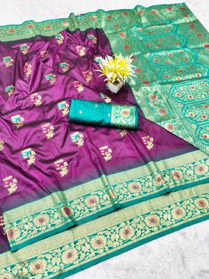 wine zari woven banarasi silk blend traditional saree with blouse piece 1