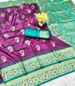wine zari woven banarasi silk blend traditional saree with blouse piece