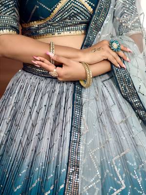 blue sequins chinon lehenga set choli with dupatta 7