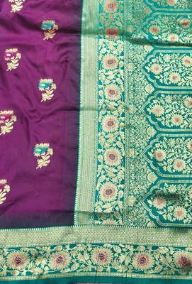 wine zari woven banarasi silk blend traditional saree with blouse piece 3