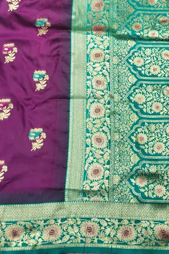 wine zari woven banarasi silk blend traditional saree with blouse piece