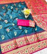 firozi zari woven banarasi silk blend traditional saree with blouse piece