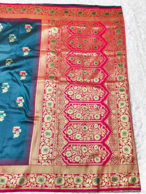 firozi zari woven banarasi silk blend traditional saree with blouse piece 2