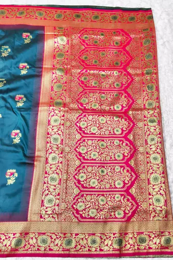firozi zari woven banarasi silk blend traditional saree with blouse piece