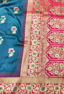 firozi zari woven banarasi silk blend traditional saree with blouse piece 3