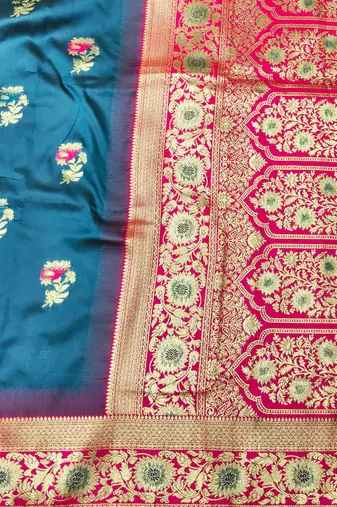 firozi zari woven banarasi silk blend traditional saree with blouse piece