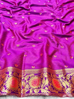pink zari woven banarasi silk blend traditional saree with blouse piece 4