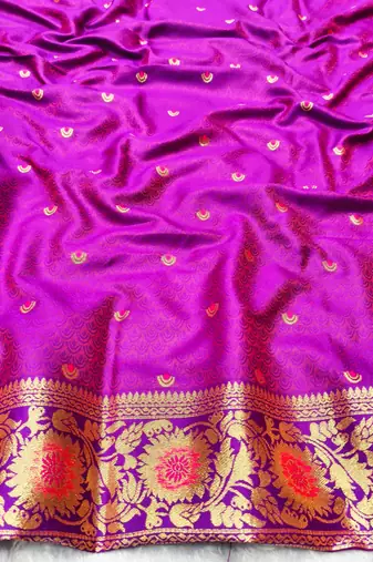 pink zari woven banarasi silk blend traditional saree with blouse piece