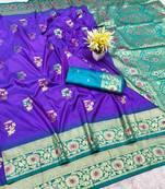 purple zari woven banarasi silk blend traditional saree with blouse piece