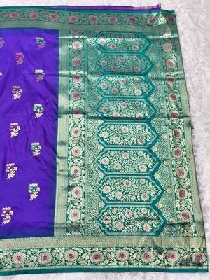 purple zari woven banarasi silk blend traditional saree with blouse piece 2