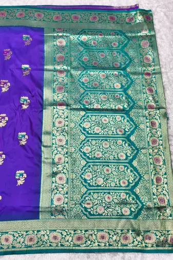 purple zari woven banarasi silk blend traditional saree with blouse piece