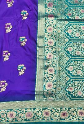 purple zari woven banarasi silk blend traditional saree with blouse piece 3