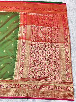 mehendi zari woven banarasi silk blend traditional saree with blouse piece 2