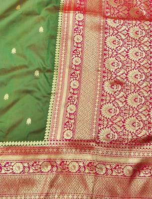 mehendi zari woven banarasi silk blend traditional saree with blouse piece 3